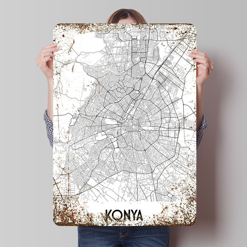 Custom Map Poster - Konya peta Kota tanda plat timah