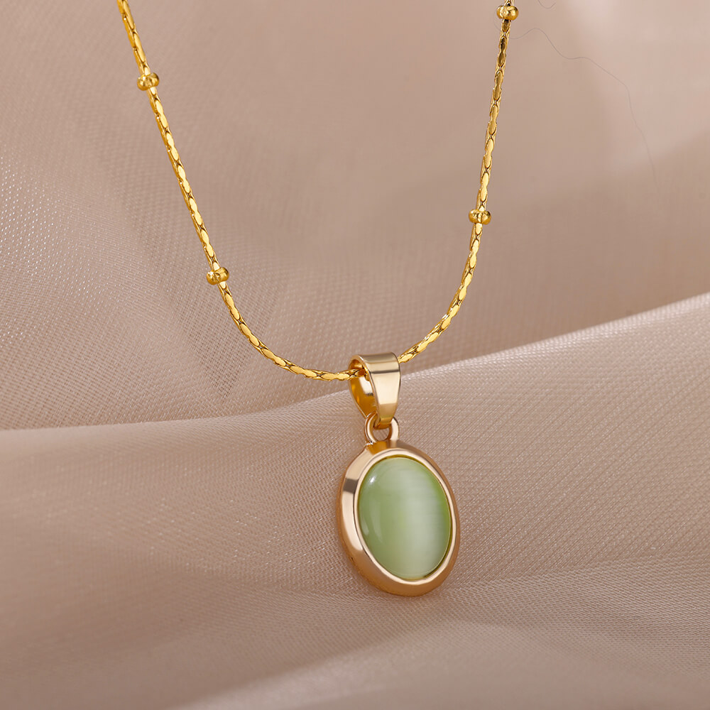 Kalung Oval Batu Opal Mode unt - Birth Flower Necklace ulasan dan harga