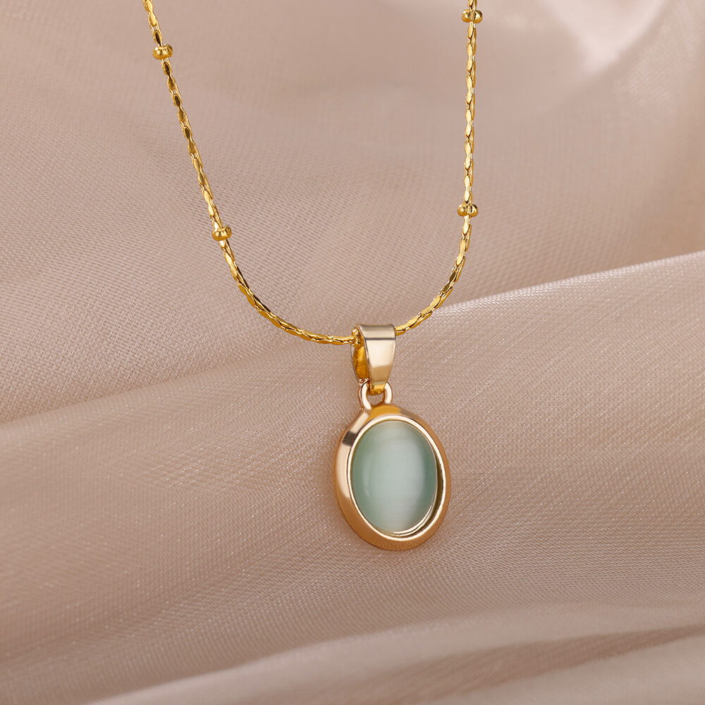 Kalung Oval Batu Opal Mode unt - Birth Flower Necklace ulasan dan harga